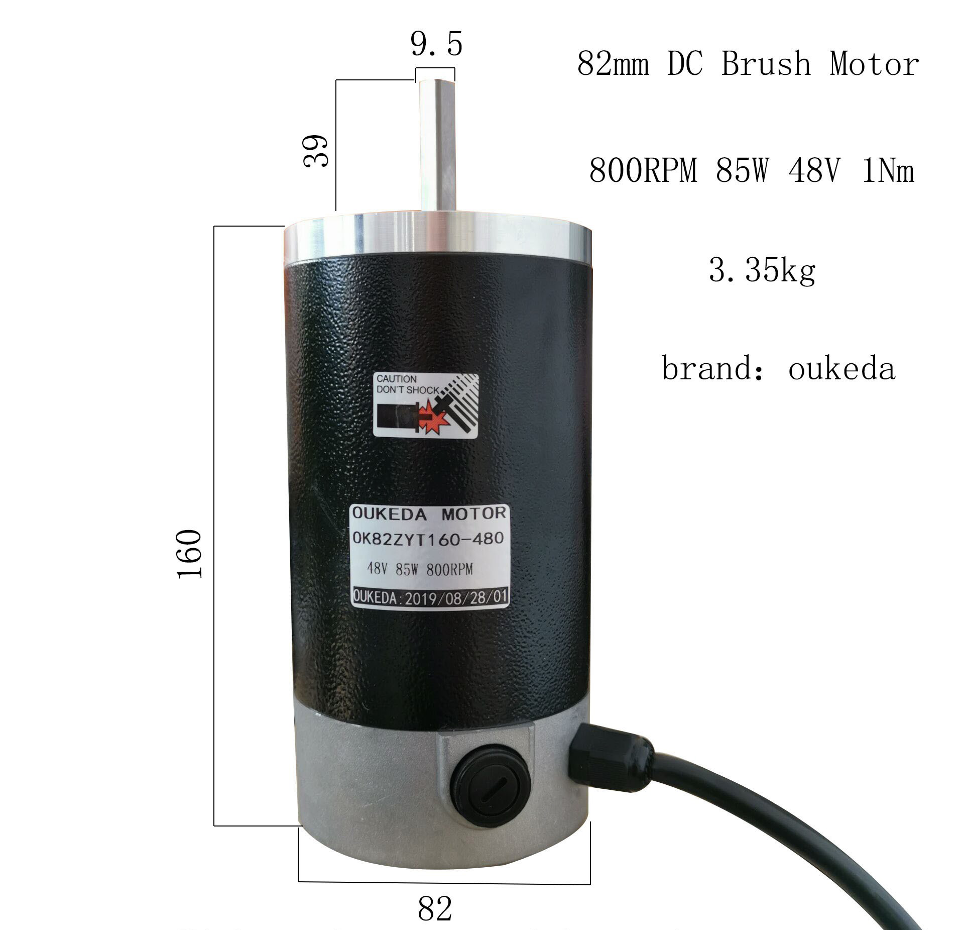 OUKEDA OK82ZYT160-480 82mm Brushed DC Motor 48V 1Nm 2.6A 85W 800RPM